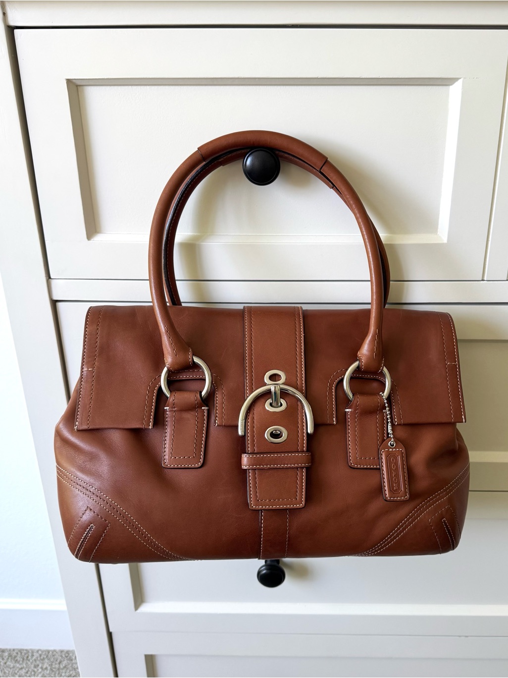 Coach Vintage Soho Hampton Leather Satchel, Silver Hardware, Saddle Brown 2006